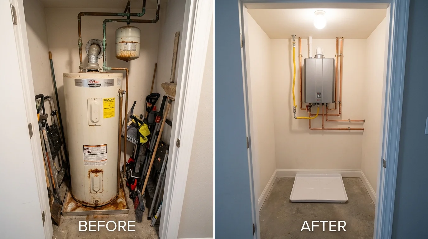 Tank water heater versus wall-mounted tankless unit comparison for Prospect, CT homeowners